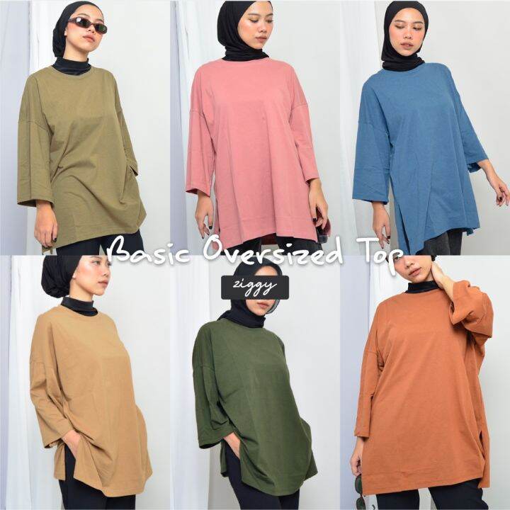 Ziggy Kaos Polos Basic Oversized Top Hijab Friendly Lengan Nonbusui