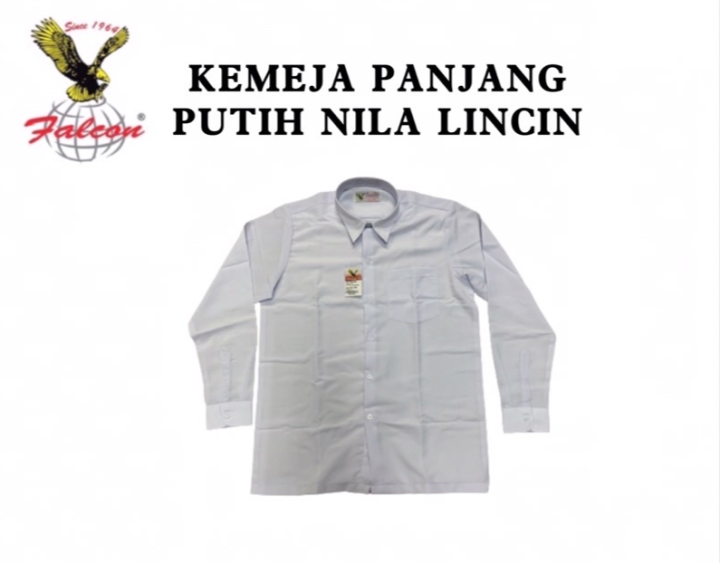 Falcon K High Quality Baju Kemeja Sekolah Lengan Panjang Putih Nila