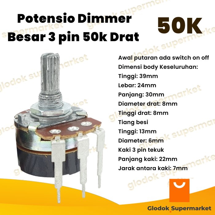 Potensio Dimmer Besar Pin K Drat Mono Kaki Panjang Tekuk Dimer On