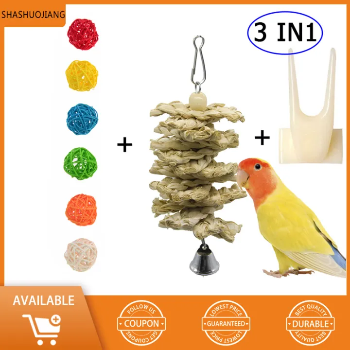 Bird Chewing Toy Natural Grass Chewing Bite Hanging Cage Swing Parrot