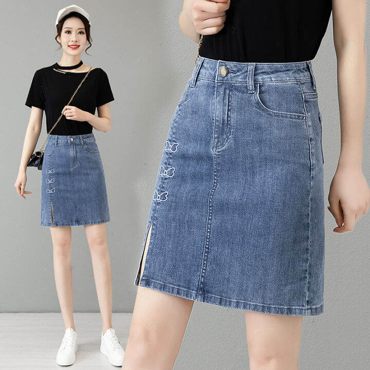 Women Denim Skirt Stretchable Denim Material Breathable High Waist