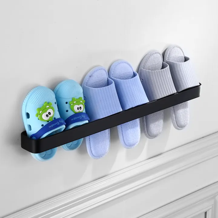 Nordic Drilling Free Bathroom Slipper Rack Black Space Aluminium