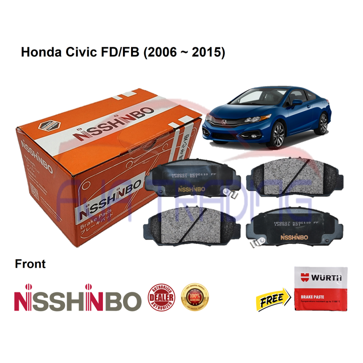 Genuine Nisshinbo Front Brake Pads With Shims For Honda Civic