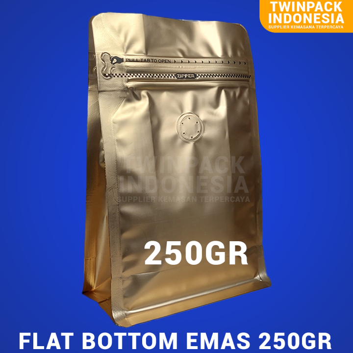 Kemasan Kopi Alufoil Flat Bottom Premium Gr Gold Kemasan Ziplock