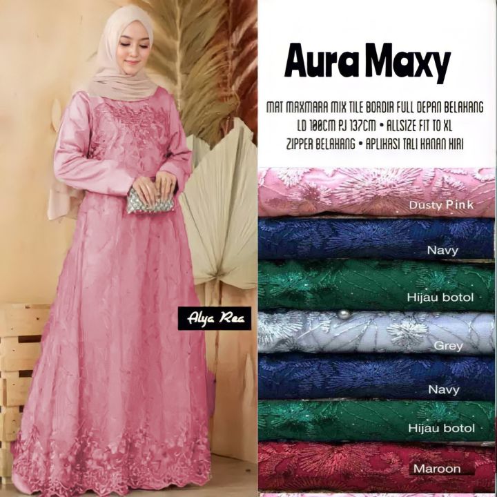 READY JUMBO BRUKAT MEMUTAR Gamis Aura Maxy Original Brokat