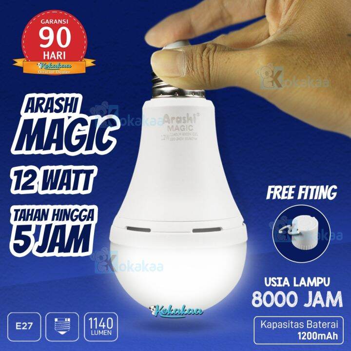 Arashi Bohlam Ajaib 12w MAGIC Charger Bohlam Emergency Lithium Battery