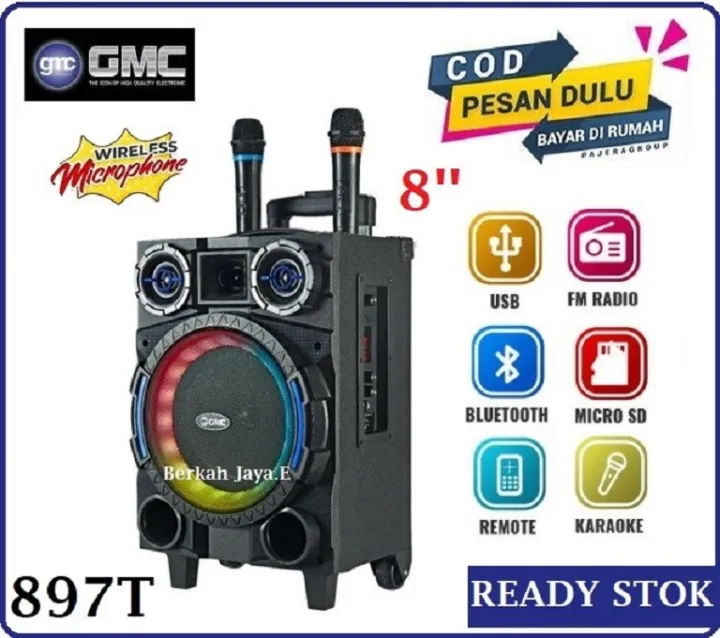 Speaker Portable GMC 897T Speaker Bluetooth 8 Inch Free 2 Mic Wireless