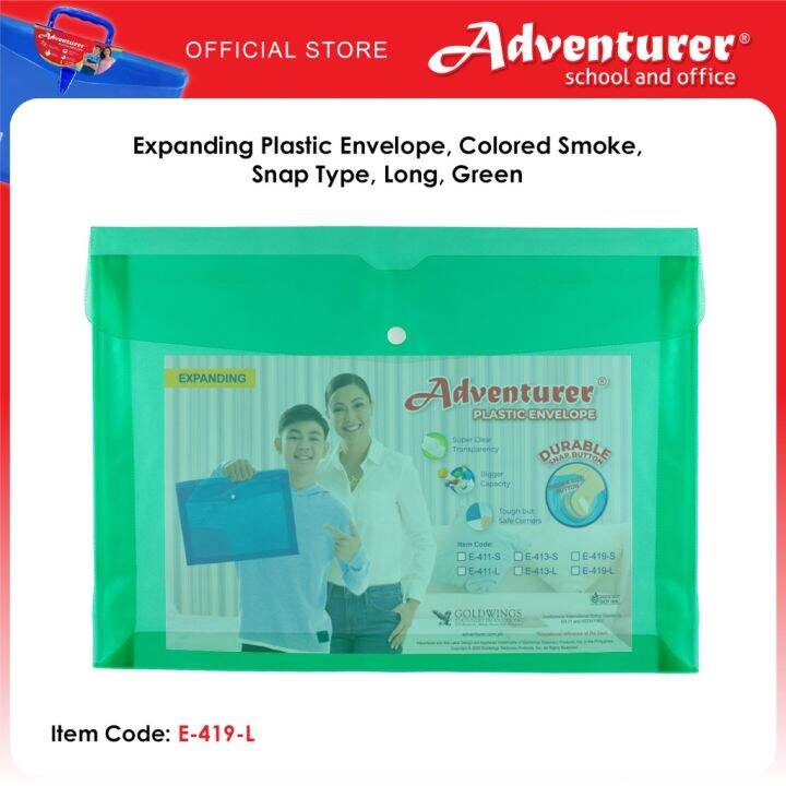 Adventurer Expanding Plastic Envelope Colored Smoke Snap Type Long