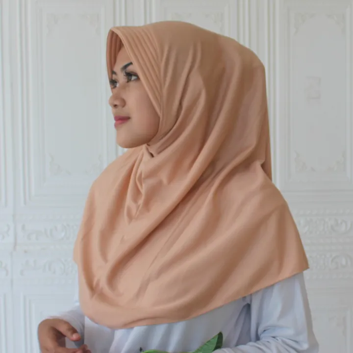 Hijab Instan Polos Sekolah Simple Pet Antem Kaos Jilbab Bergo Instan