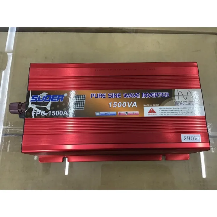 SUOER PURE SINE WAVE INVERTER รน FPC 1500A 12V 1500W เพยวไซน