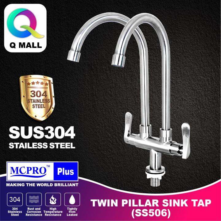 Mcpro Plus Stainless Steel Sus Kitchen Faucet Twin Pillar Sink