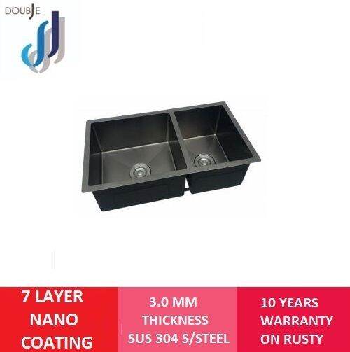 Stainless Steel Handmade Nano Black Double Bowl Kitchen Undermount Sink