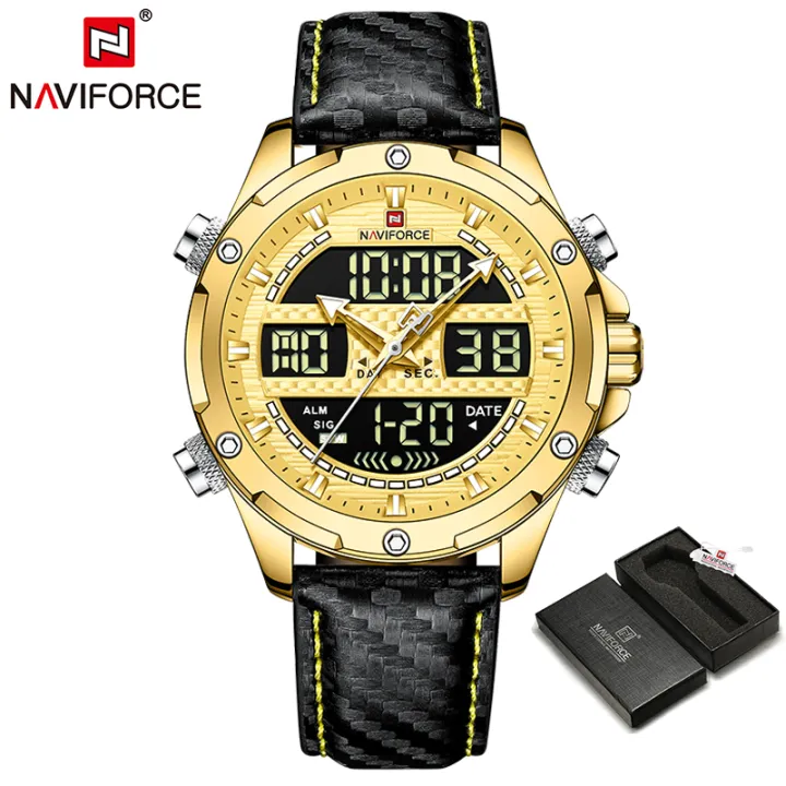 Naviforce Top Brand Business Men S Leather Strap Watch Digital Quartz