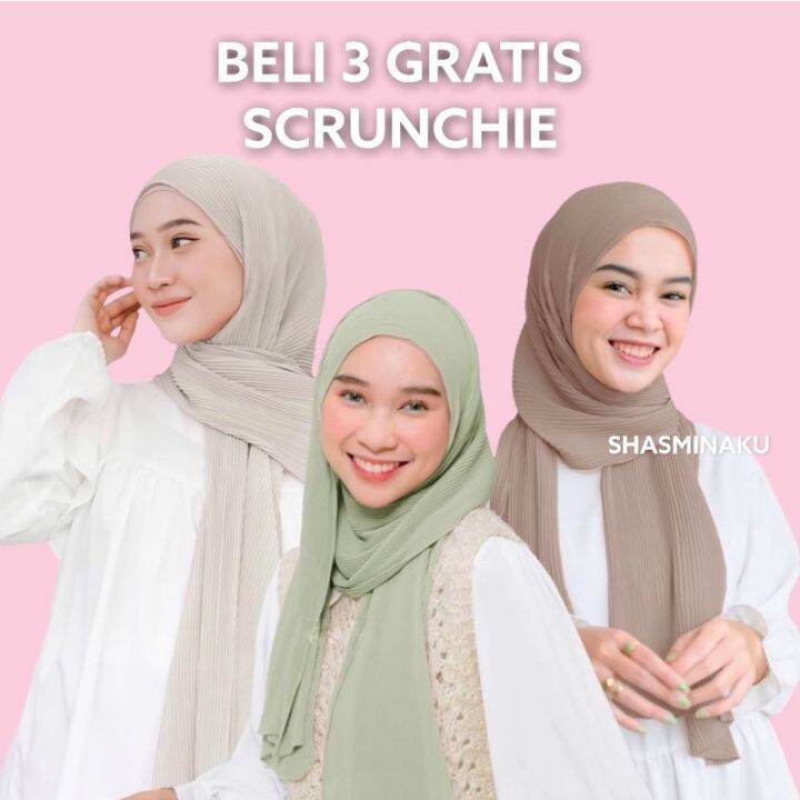 Pashmina Plisket Lidi Ceruty Baby Doll FULL TANPA GARIS TENGAH Pleats