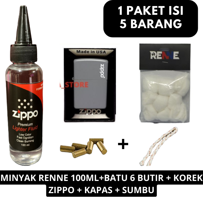 Korek Api Zippo Paket Komplit Isi Barang Zippo Classic Grey Matte