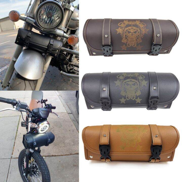 Round Pu Leather Motorcycle Side Tool Bag Motorcycle Saddle Bags Front