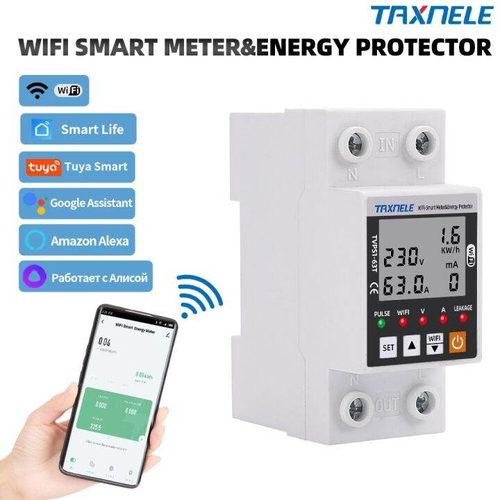 63A TUYA WiFi Smart Earth Leakage Over Under Voltage Protector Relay