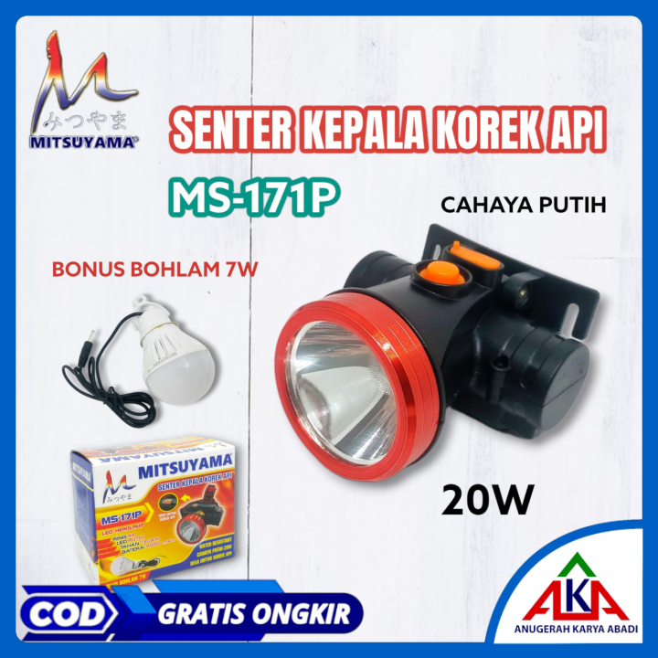 Senter Kepala Mitsuyama MS 171P Headlamp LED Series Korek Api 20 Watt