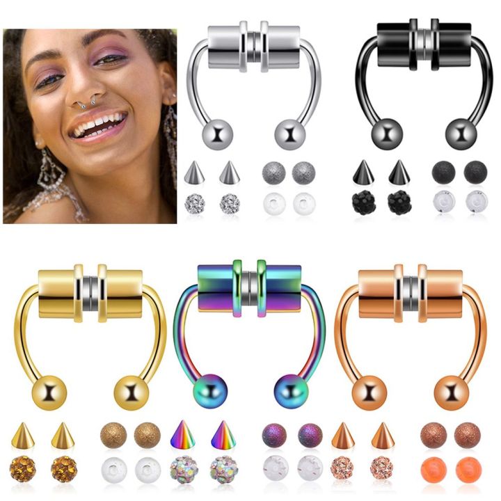 XUESHE Women Girls Non Piercing 316L Stainless Steel Faux Septum Rings