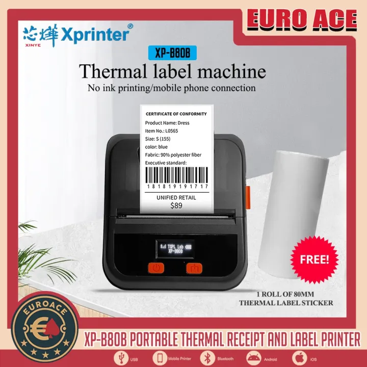 Euro Ace Xprinter Xp B B Portable Mm Bluetooth Thermal Receipt And