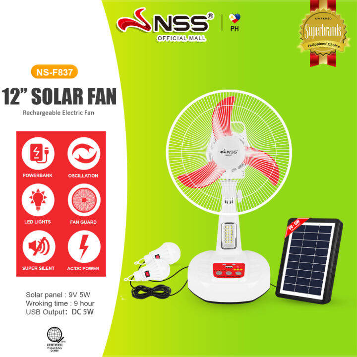 Nss Rechargeable Solar Electric Fan Solar Fan With Solar Panel