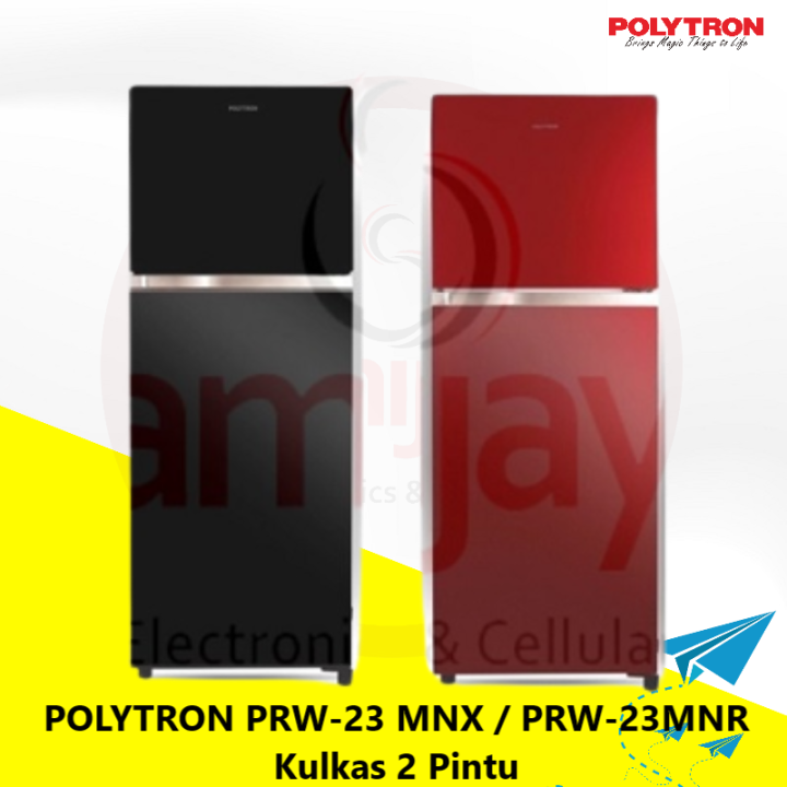 POLYTRON PRW 23 MNX PRW 23MNR KULKAS 2 PINTU BELLEZA TEMPERED GLASS