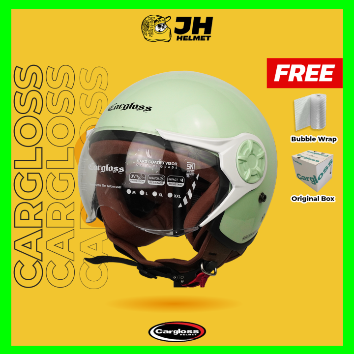 Helm Cargloss YRH Hijab Slime Green White Helm Retro Half Face