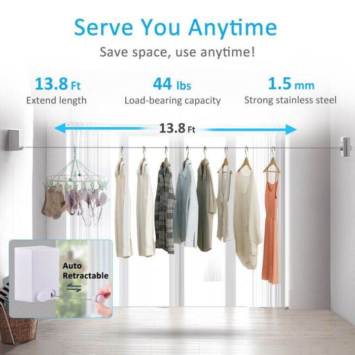 Indoor Outdoor Retractable Laundry Clothesline Wall Hanging Stretch