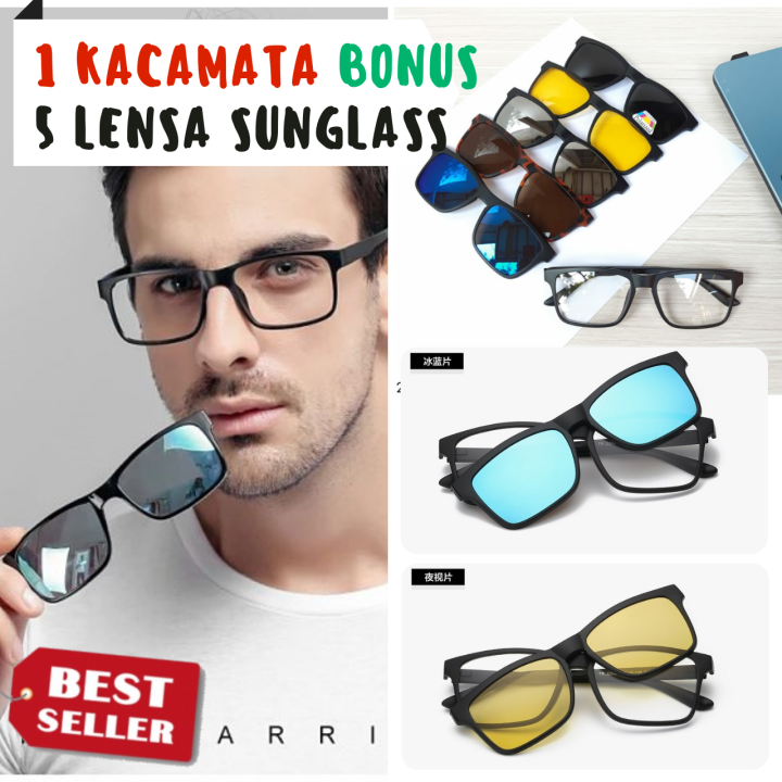 Kacamata Lensa Clip On Square Polarized Multifarious Frame Kacamata