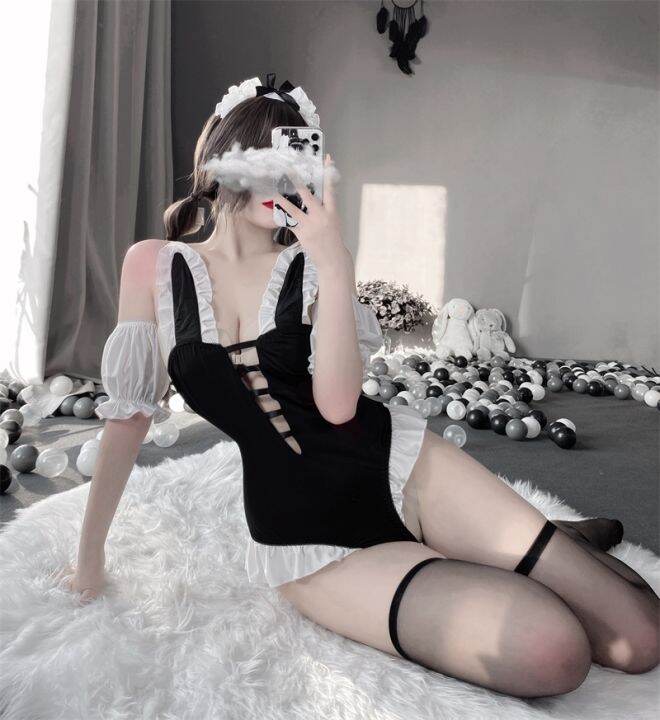 Original Erotic Japanese Sex Lingerie Uniform Black And White Maid