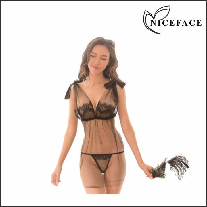 NICEFACE Baju Tidur Wanita Sexy Lingerie Set Lingeri Deep V Neck