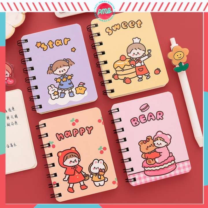 PMB Notebook Ring Motif Kartun Buku Catatan Memo Spiral Buku Tulis Mini