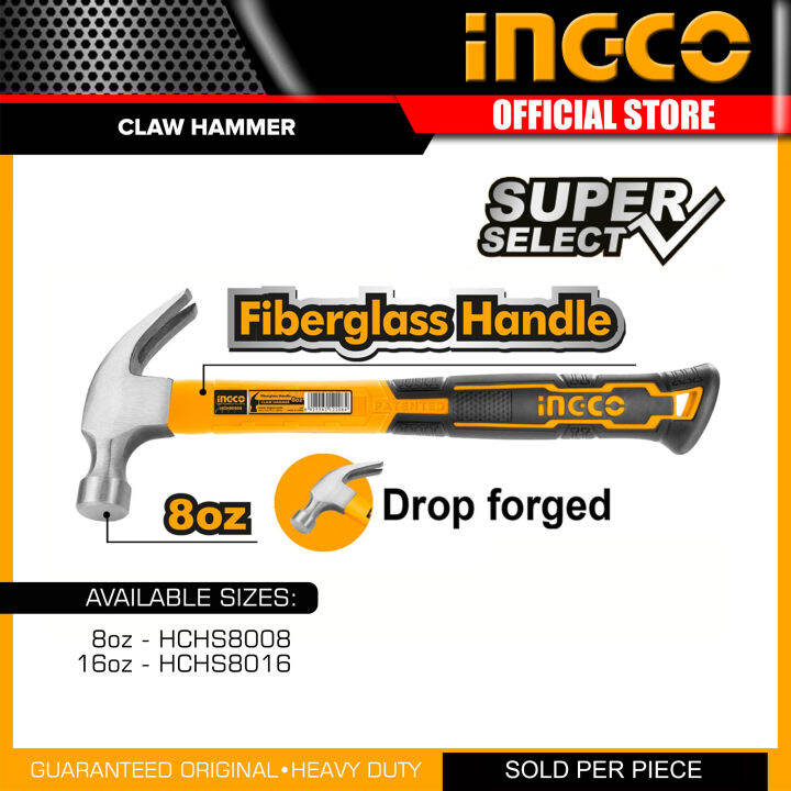 INGCO Claw Hammer Fiberglass Handle 8oz HCHS8008 16oz HCHS8016 SUPER