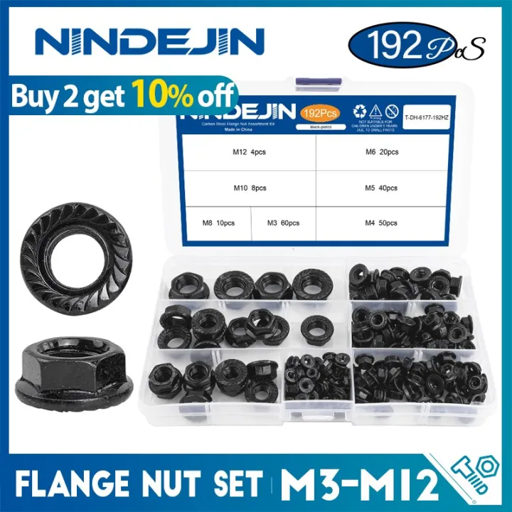 Nindejin Pcs Serrated Flange Nut Assortment Kit M M Hexagon