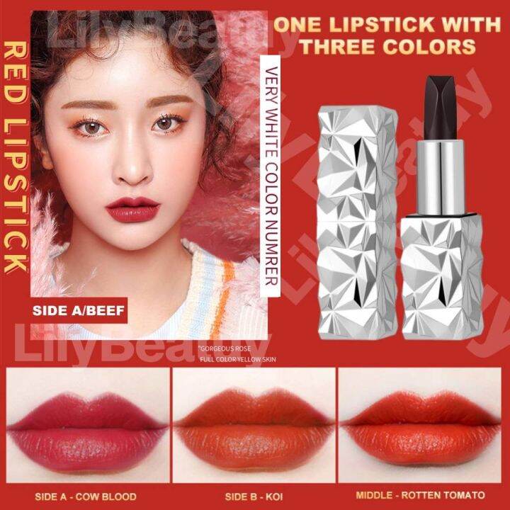 Lilybeatuy Cod Lipstik Tiga Warna Tahan Air Dan Lipstik Tahan