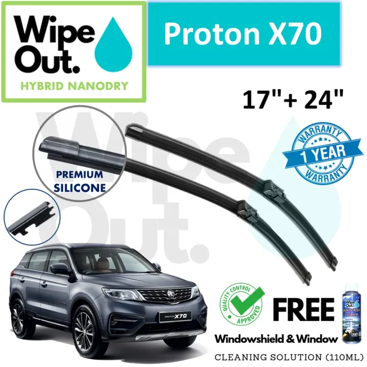 PREMIUM Proton X70 WipeOut NANODRY SILICONE Wiper Blade Front Set