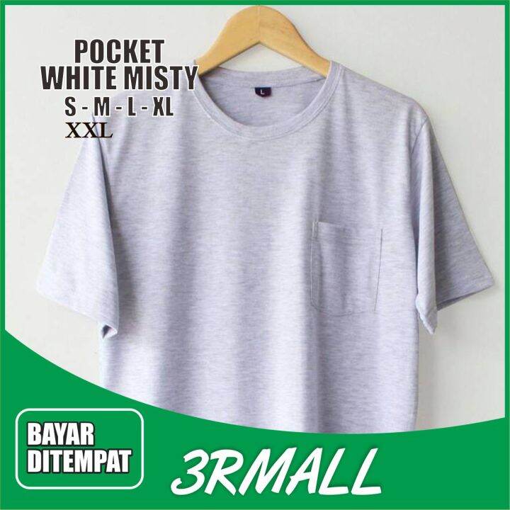 Rmall Kaos Polos Pocket White Misty Kaos Polos Saku Putih Misti