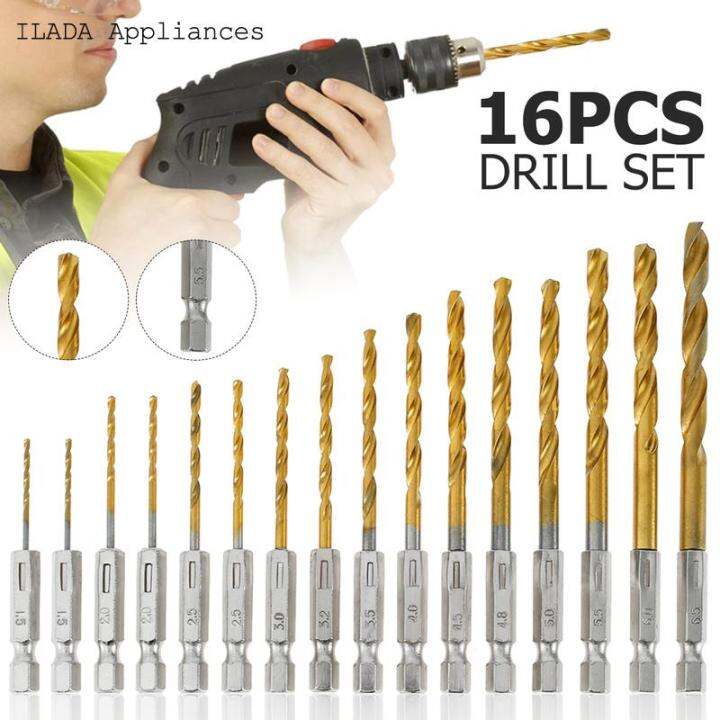 16pcs 1 5 6 5mm 1 4 Inch Hex Shank Twist Drill Bit Set High Speed Steel