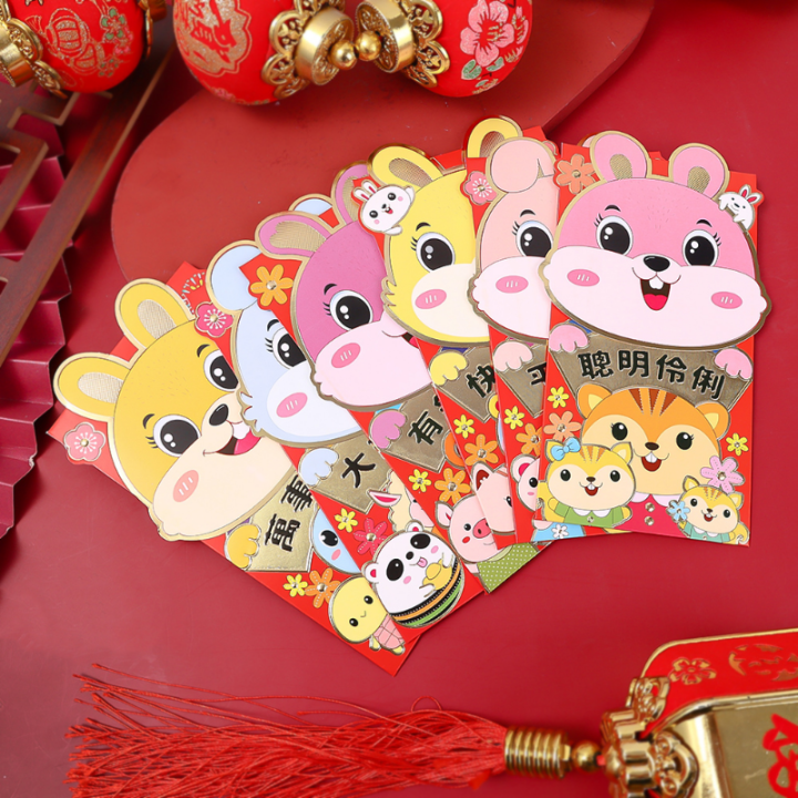 Pcs Set Rabbit Year Red Envelope Angpao Cute Cartoon New Year Red