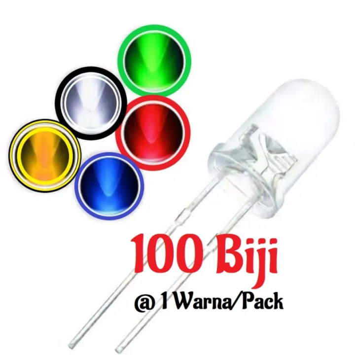 100Pcs Led 5 Mm Putih Nyala Merah Biru Kuning Hijau Putih 5mm Lazada