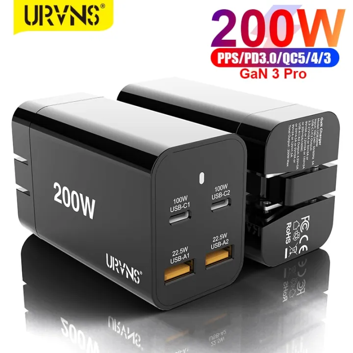 URVNS Gan 200W USB C Wall Charger 4 Port PD 100W PPS 65W 45W QC5 Super