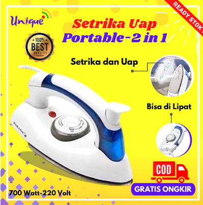 SETRIKA STRIKA UAP MINI PORTABLE LIPAT LISTRIK 2 IN 1 TRAVEL IRON Uq