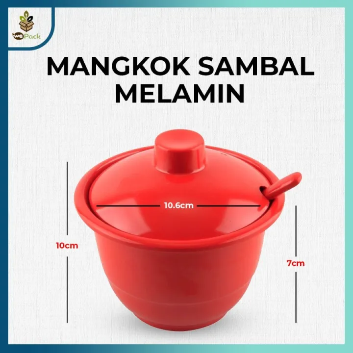 Mangkok Sambal Mangkuk Melamin Sambel Wadah Cabe U 2403 Sendok Tutup