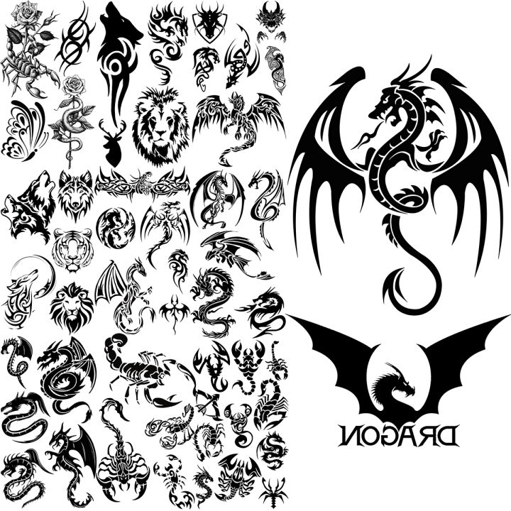 Dragon Temporary Tattoos For Men Adults Realistic Wolf Scorpion Flower