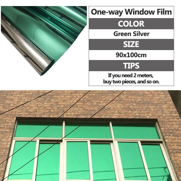 Green Silver Mirror Reflective One Way Privacy Window Film Sticky Back