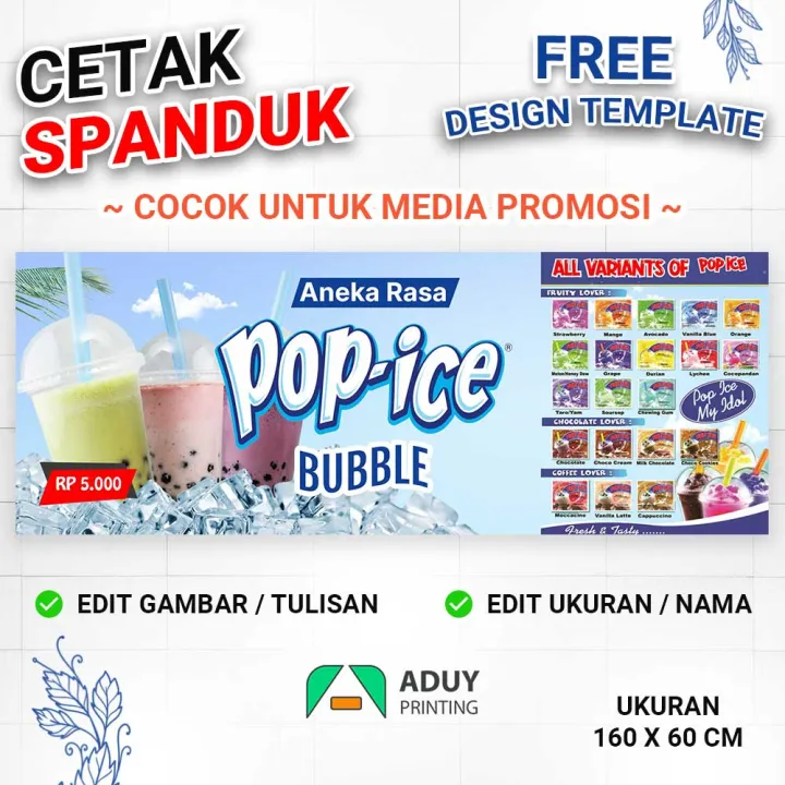 Spanduk Banner Minuman Pop Ice Bubble Ice Blender Pop Ice Boba