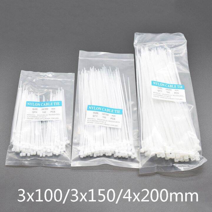 100Pcs Nylon Cable 3x100 3x150 4x200mm Self Locking Plastic Wire Zip