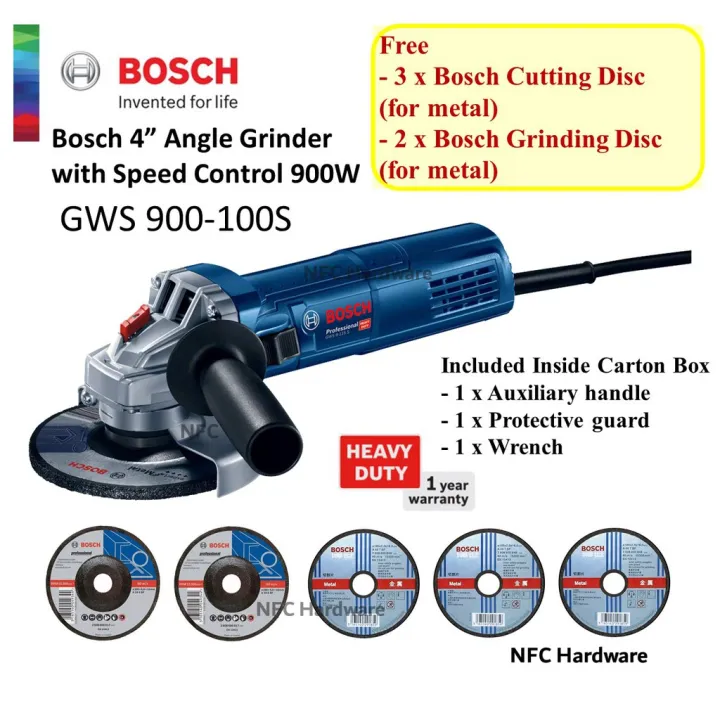 BOSCH GWS 900 100S 4 Angle Grinder 900W Free 5 Discs Speed Control