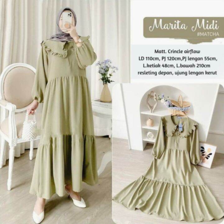 Promo Rb Dapat Marita Midi Dress Crincle Airflow Premium Midi