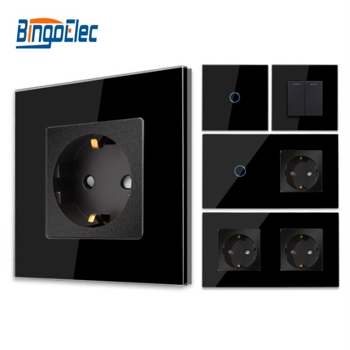 Bingoelec EU Standard Black Sockets And Switches With Crystal Glass